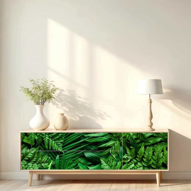 Repositionierbarer Aufkleber üppiges grünes blättermuster