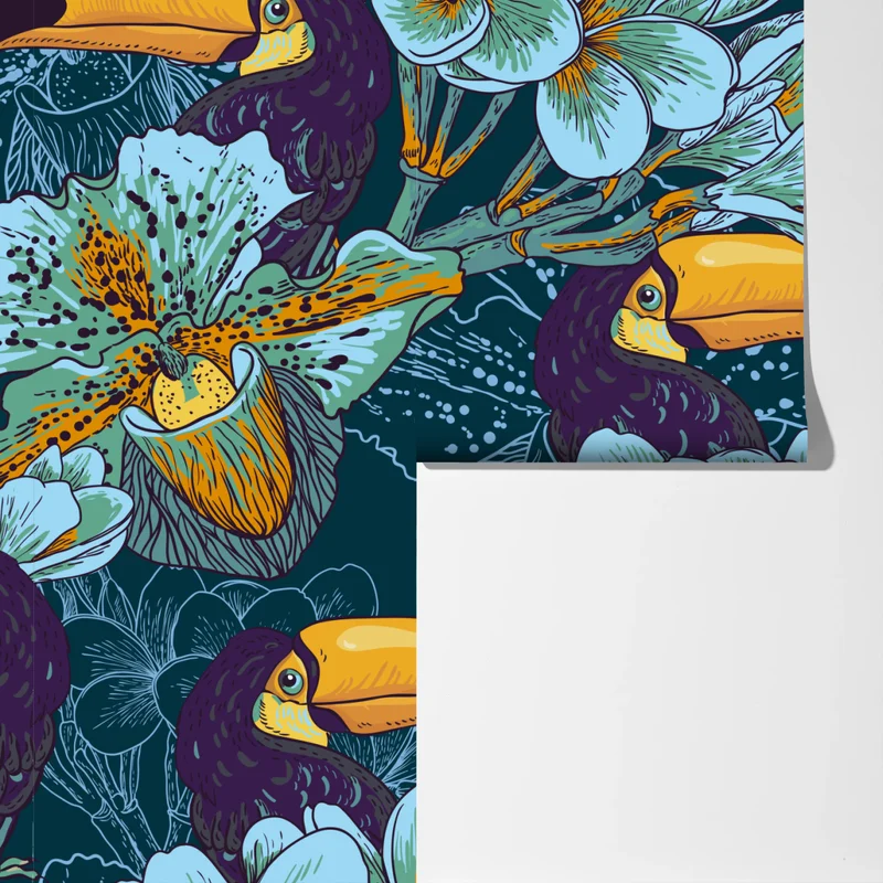 Fototapete tropisches tukan-blumenmuster Fototapete tropisches tukan-blumenmuster