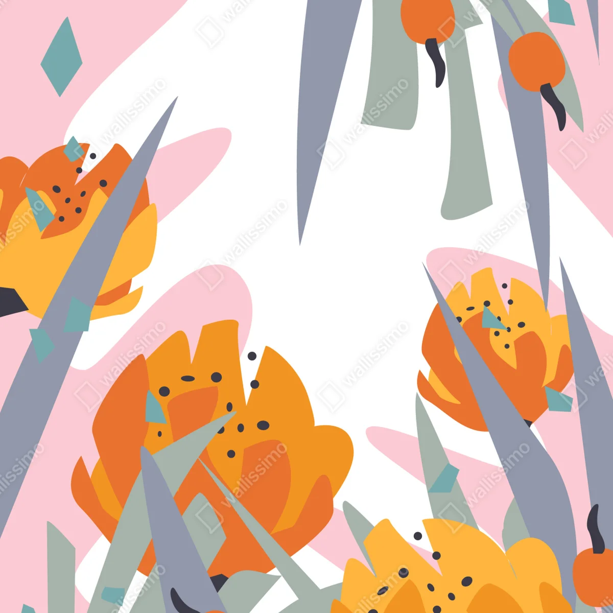 Poster moderner abstrakter floraler entwurf in orange • Poster bei Wallnifity® Poster moderner abstrakter floraler entwurf in orange • Poster bei Wallnifity®