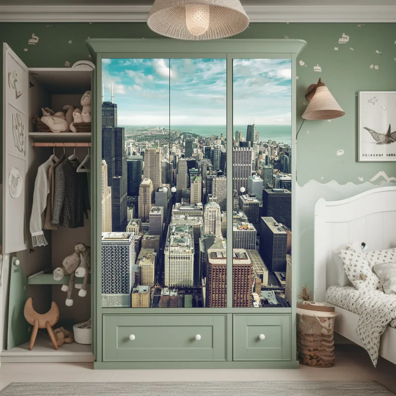 Schrankaufkleber Chicago luftaufnahme skyline in türkis vintage-tönen