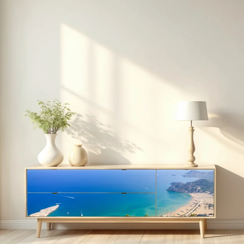 Repositionierbarer Aufkleber sonnige türkisbucht panorama