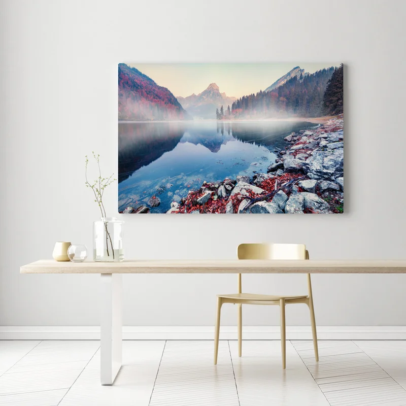 Leinwandbild nebliger herbstmorgen am Obersee, Schweizer Alpen Leinwandbild nebliger herbstmorgen am Obersee, Schweizer Alpen