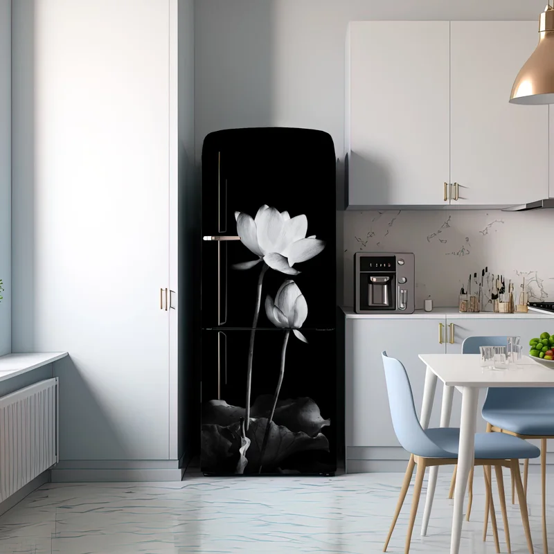 Kühlschrankaufkleber weißer lotus in monochrom