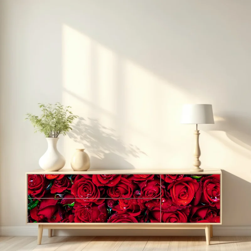 Repositionierbarer Aufkleber dichte wand aus roten rosen