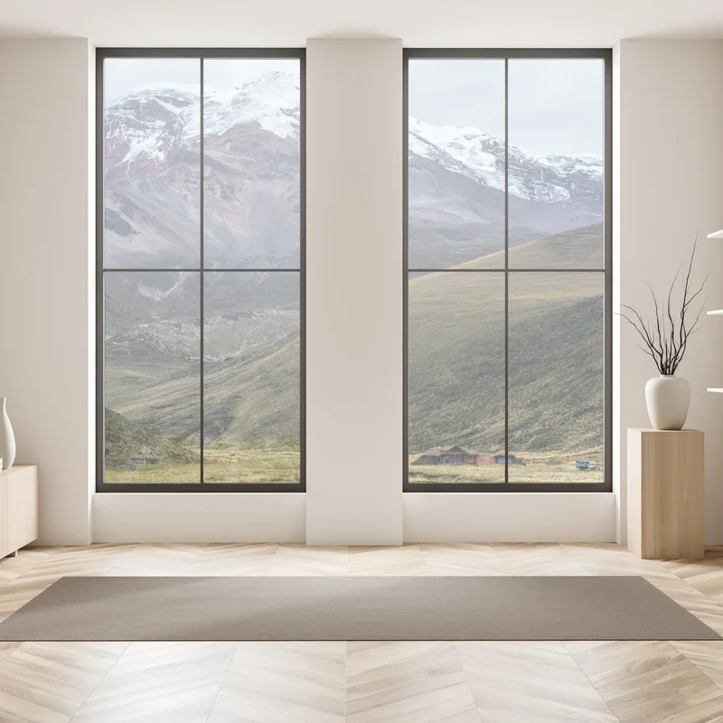 Fensteraufkleber majestätisches schneebedecktes bergtal Fensteraufkleber majestätisches schneebedecktes bergtal