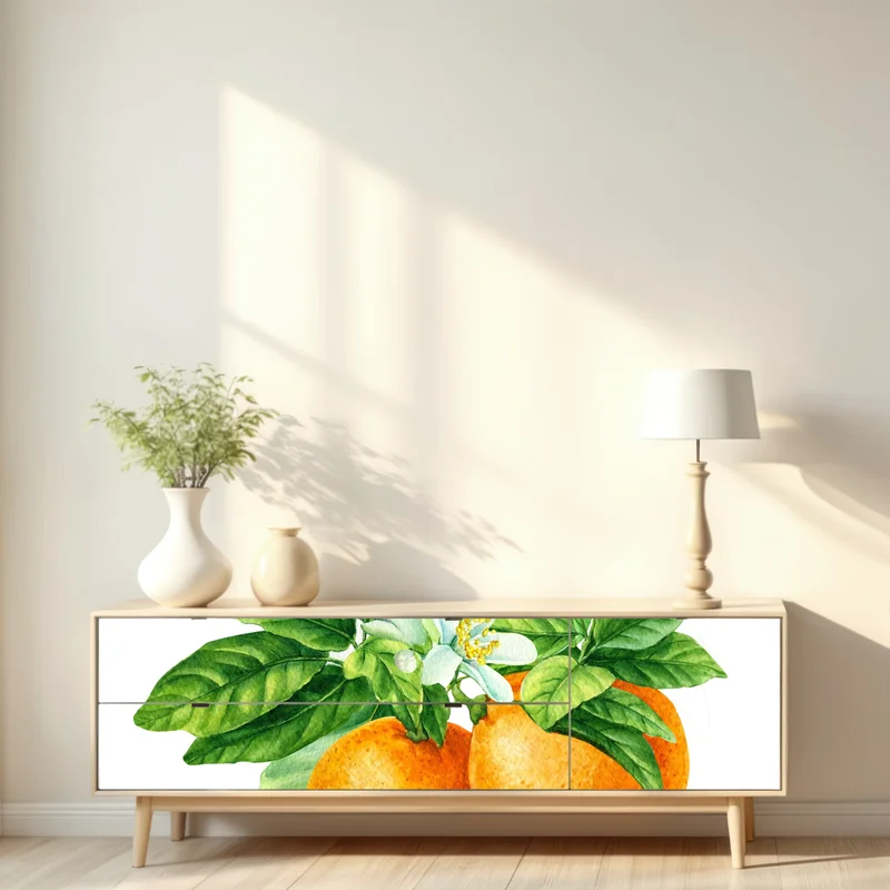 Repositionierbarer Aufkleber zitrusblüten und reife orangen
