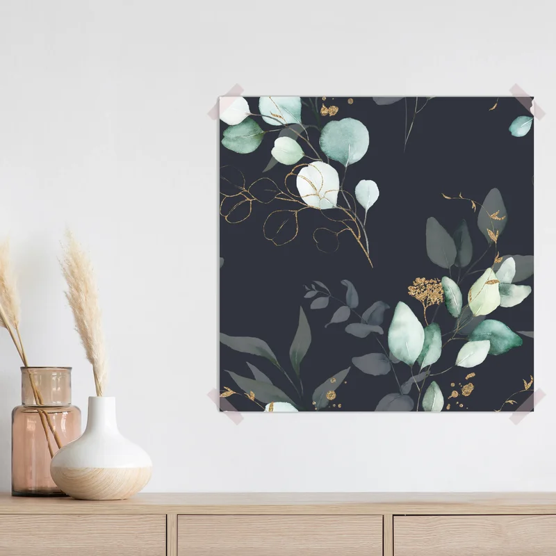 Poster eukalyptus aquarellblätter auf dunklem hintergrund Poster eukalyptus aquarellblätter auf dunklem hintergrund