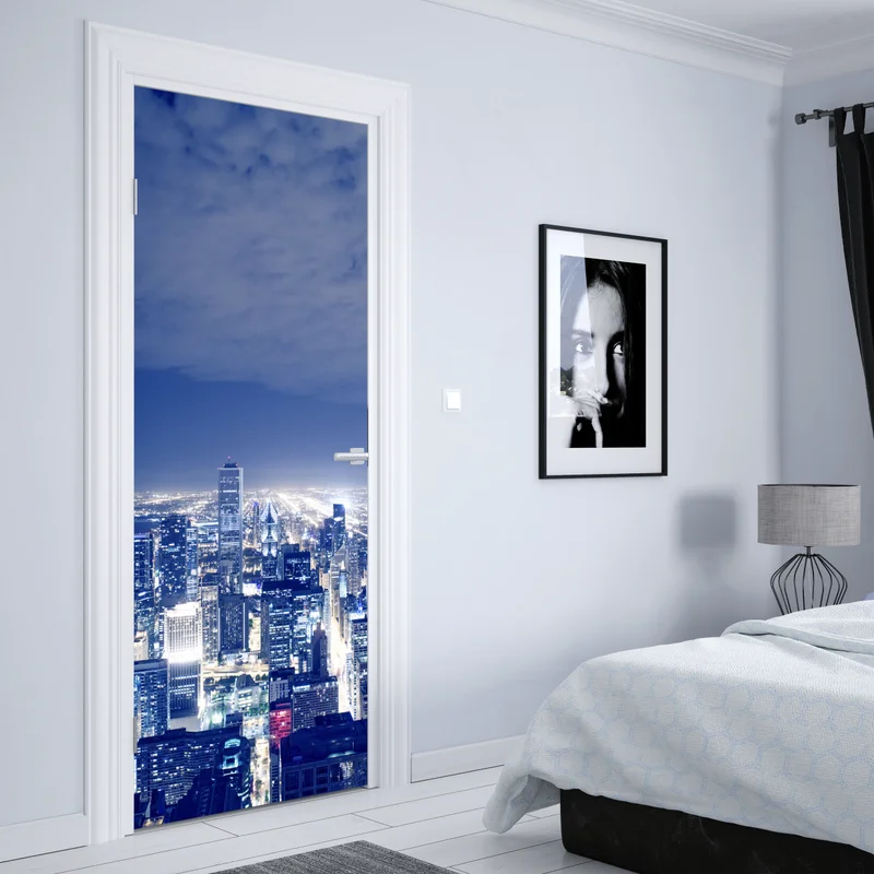 Türaufkleber Chicago nächtliche skyline panorama Türaufkleber Chicago nächtliche skyline panorama