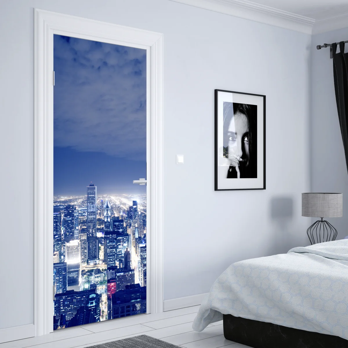 Türaufkleber Chicago nächtliche skyline panorama Türaufkleber Chicago nächtliche skyline panorama