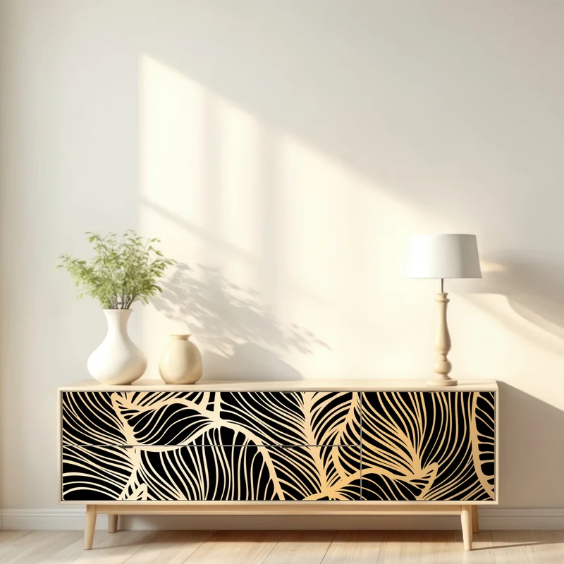 Repositionierbarer Aufkleber goldenes blattmuster auf schwarzem hintergrund Repositionierbarer Aufkleber goldenes blattmuster auf schwarzem hintergrund