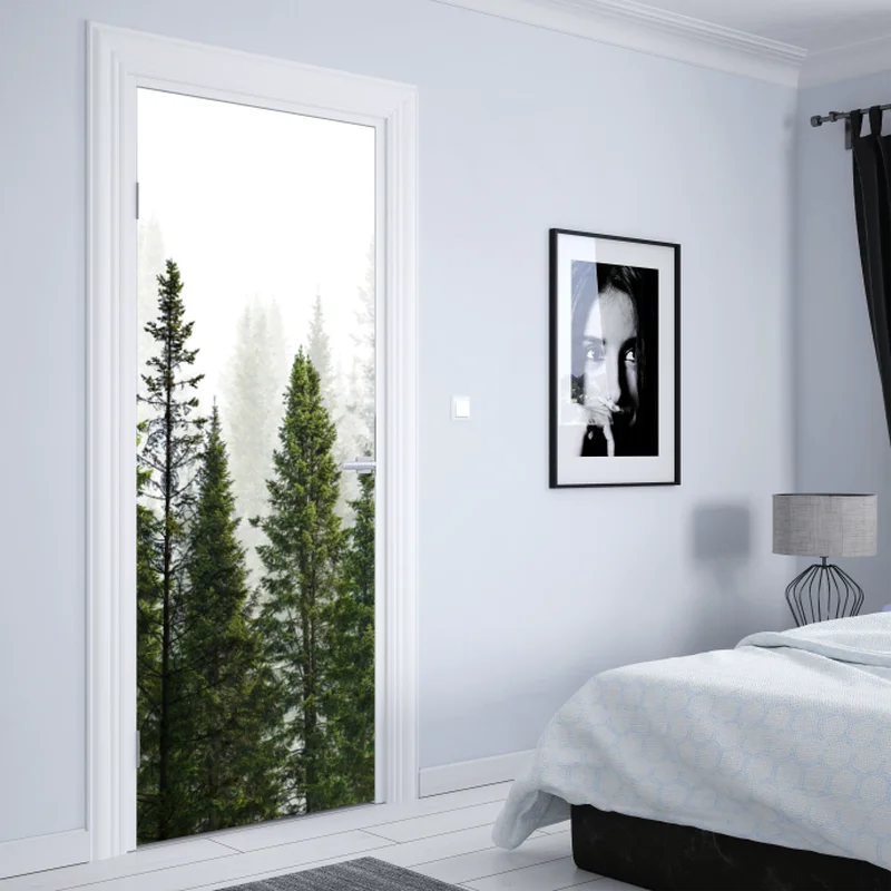 Türaufkleber nebliger tannenwald