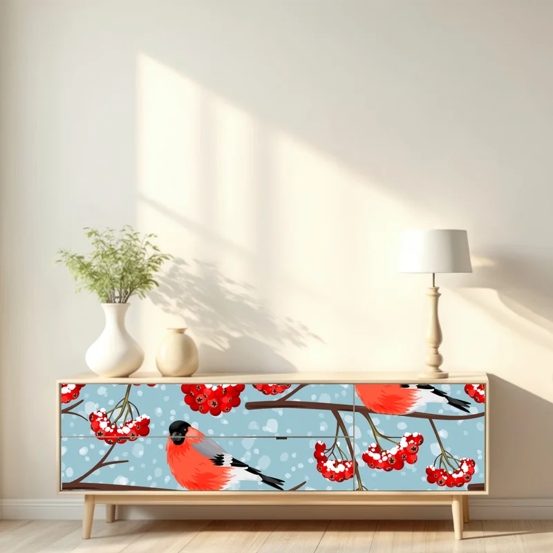 Repositionierbarer Aufkleber winterliche gimpel und vogelbeeren - muster Repositionierbarer Aufkleber winterliche gimpel und vogelbeeren - muster