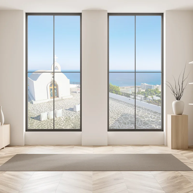 Fensteraufkleber weiße kapelle mit meerblick in Faliraki