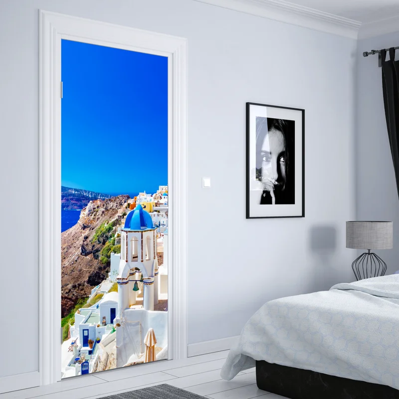 Türaufkleber Santorini blaue kuppeln über dem Ägäischen Meer Türaufkleber Santorini blaue kuppeln über dem Ägäischen Meer