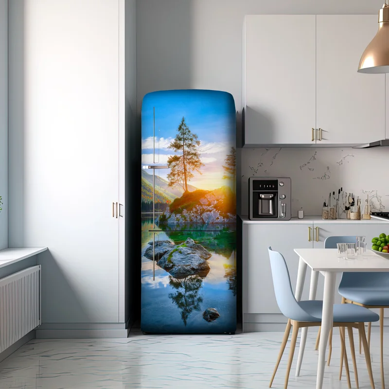 Kühlschrankaufkleber sonnenuntergang über Hintersee felseninsel