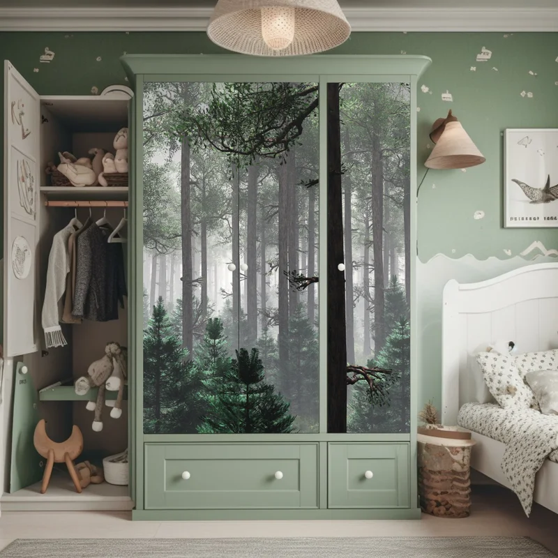 Schrankaufkleber nebliger immergrüner wald Schrankaufkleber nebliger immergrüner wald