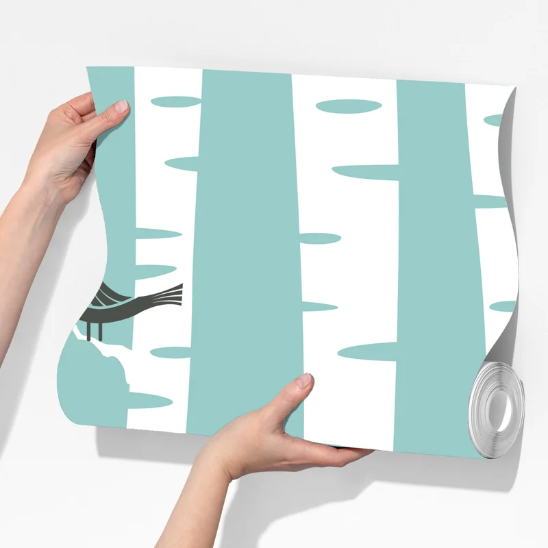 Fototapeta turkusowy las brzóz z ptakami Fototapeta turkusowy las brzóz z ptakami