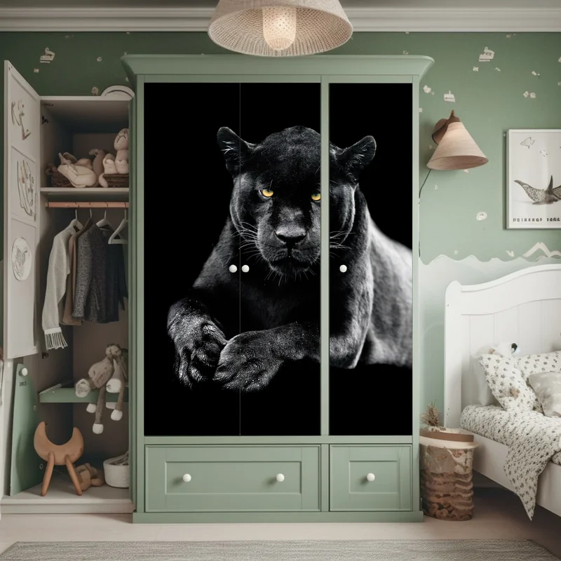 Schrankaufkleber porträt eines schwarzen panthers vor schwarzem hintergrund Schrankaufkleber porträt eines schwarzen panthers vor schwarzem hintergrund