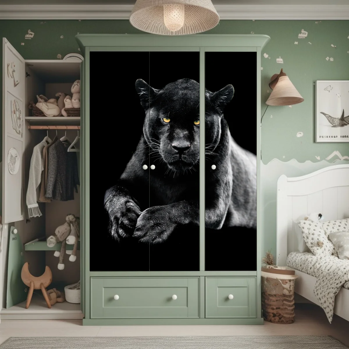 Schrankaufkleber porträt eines schwarzen panthers vor schwarzem hintergrund Schrankaufkleber porträt eines schwarzen panthers vor schwarzem hintergrund