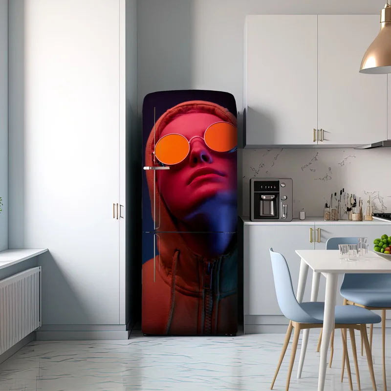 Kühlschrankaufkleber neon-porträt mit runden sonnenbrillen Kühlschrankaufkleber neon-porträt mit runden sonnenbrillen