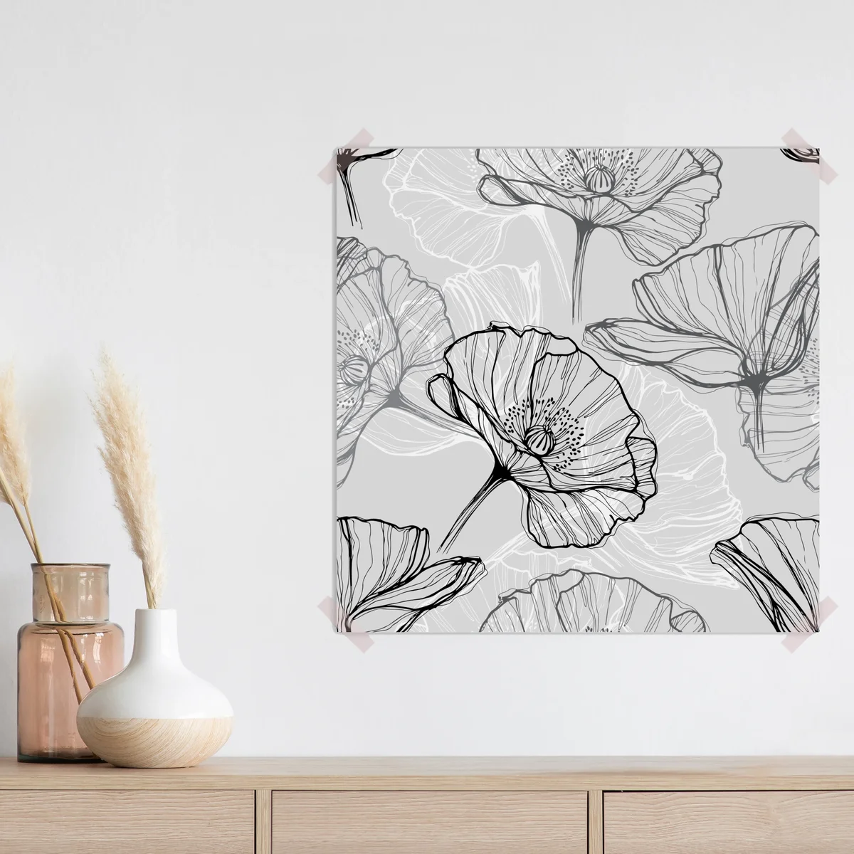 Poster zarter grauer mohn in linienzeichnung Poster zarter grauer mohn in linienzeichnung