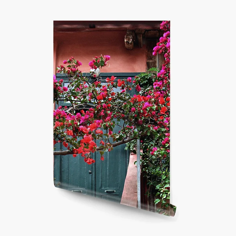 Fototapete treppe mit bougainvillea und grünen pflanzen Fototapete treppe mit bougainvillea und grünen pflanzen