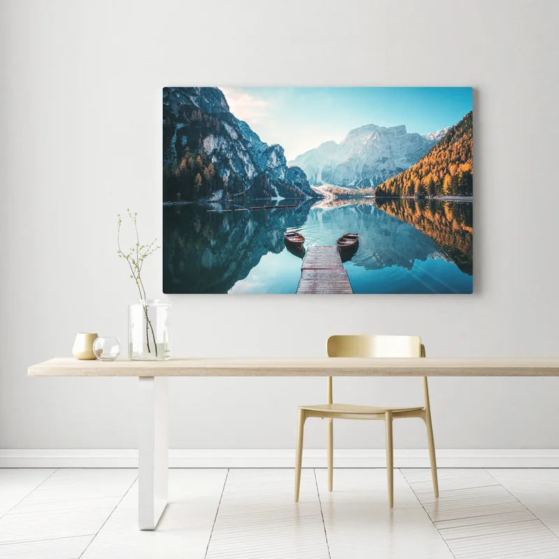Leinwandbild ruhiger morgen am Pragser Wildsee, Dolomiten Leinwandbild ruhiger morgen am Pragser Wildsee, Dolomiten