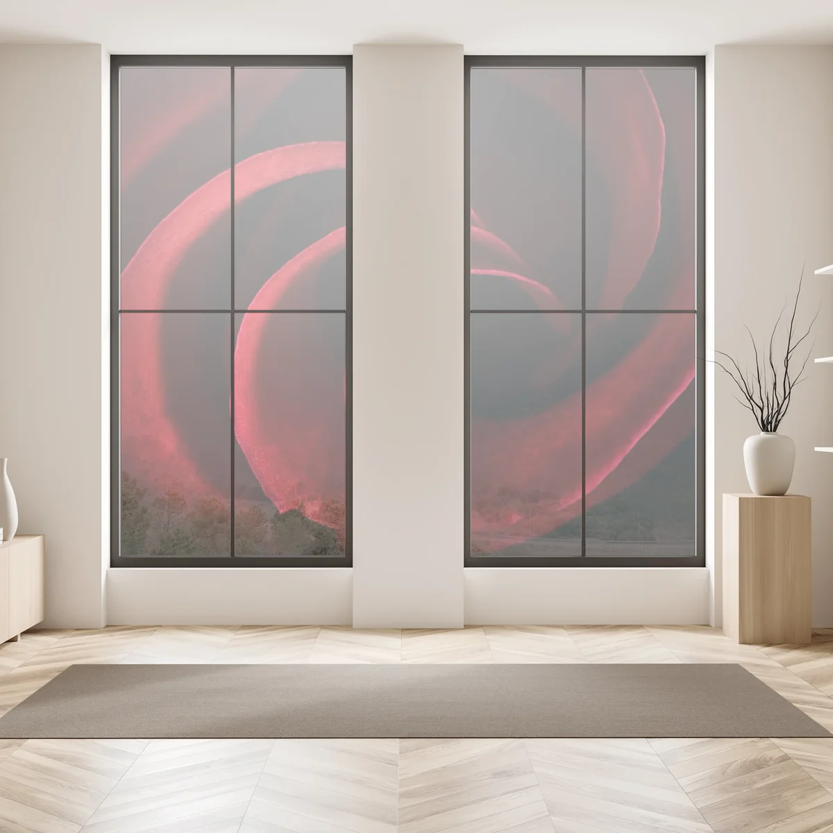 Fensteraufkleber spirale aus tiefroten rosenblättern Fensteraufkleber spirale aus tiefroten rosenblättern