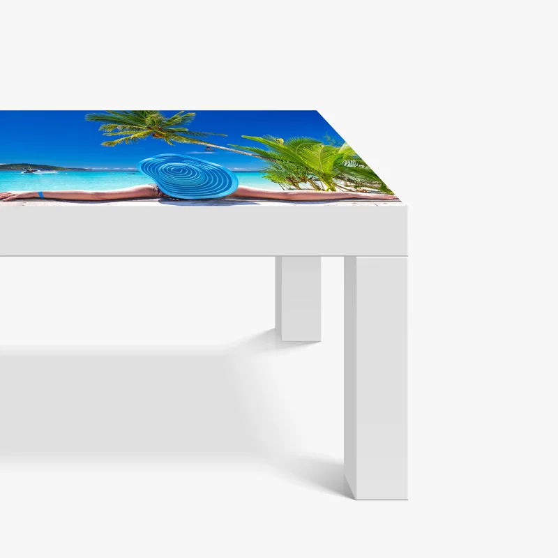 Tischaufkleber und Schreibtischaufkleber tropischer strand mit blauem sonnenhut