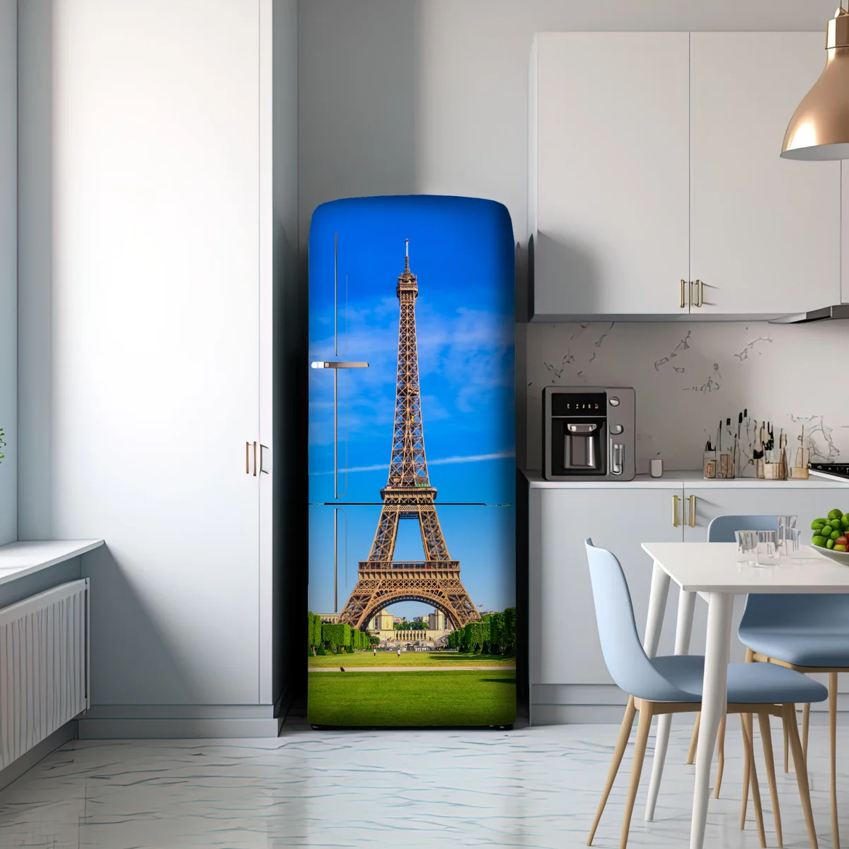 Kühlschrankaufkleber Eiffelturm am Champ de Mars, lebendige pariser skyline Kühlschrankaufkleber Eiffelturm am Champ de Mars, lebendige pariser skyline