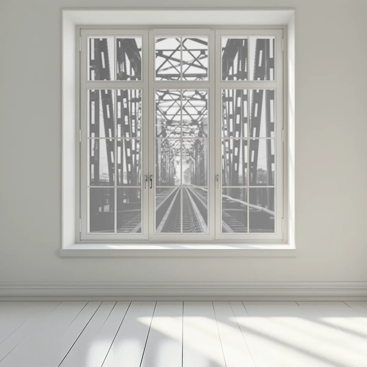 Fensteraufkleber alte eisenbahnbrücke in schwarzweiß Fensteraufkleber alte eisenbahnbrücke in schwarzweiß