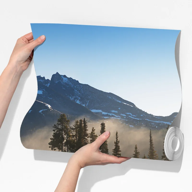 Fototapete nebliger bergspiegel am see bei sonnenaufgang Fototapete nebliger bergspiegel am see bei sonnenaufgang