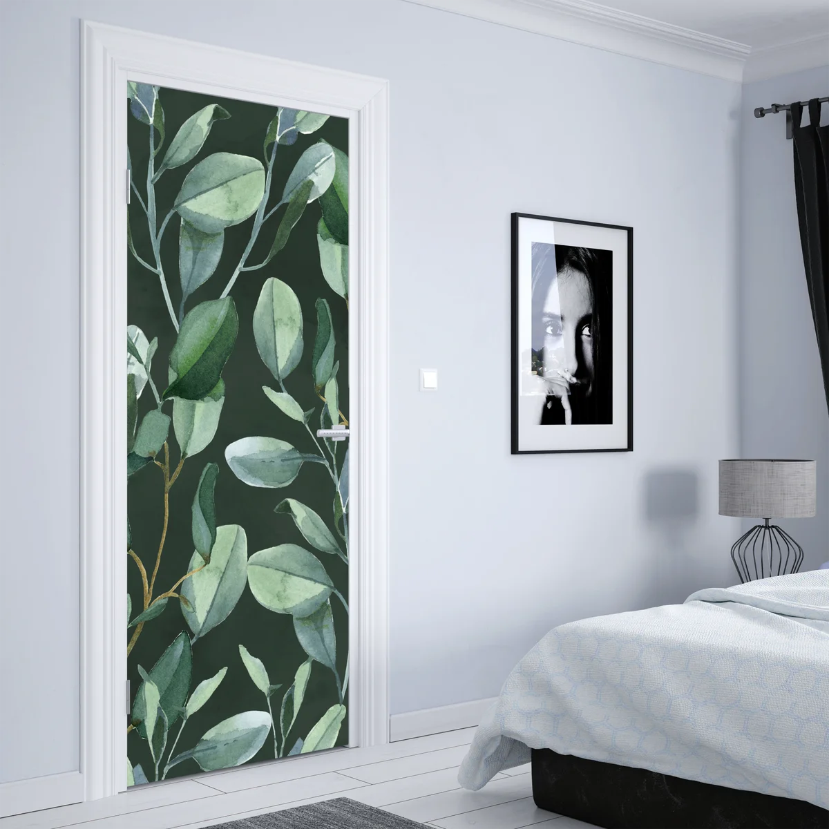 Türaufkleber aquarell eukalyptusblätter muster auf dunkelgrünem hintergrund Türaufkleber aquarell eukalyptusblätter muster auf dunkelgrünem hintergrund