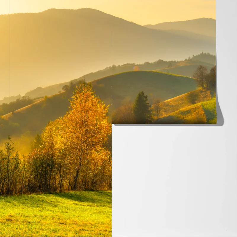 Fototapete goldene herbsthügel bei sonnenuntergang Fototapete goldene herbsthügel bei sonnenuntergang