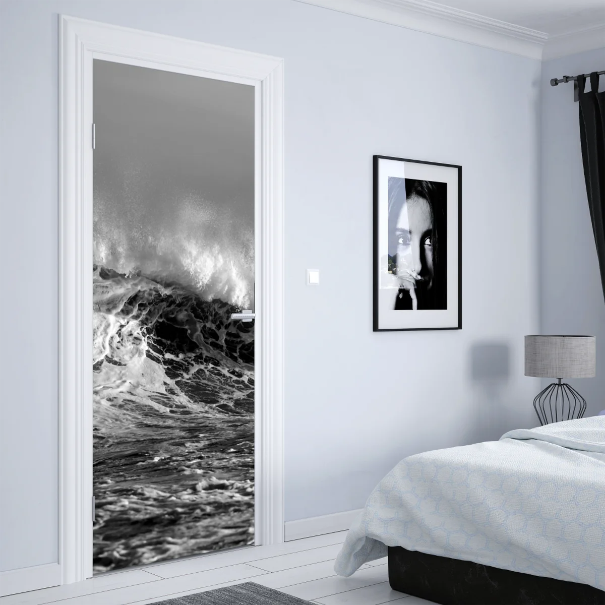 Türaufkleber dramatische schwarzweiß-welle des ozeans Türaufkleber dramatische schwarzweiß-welle des ozeans