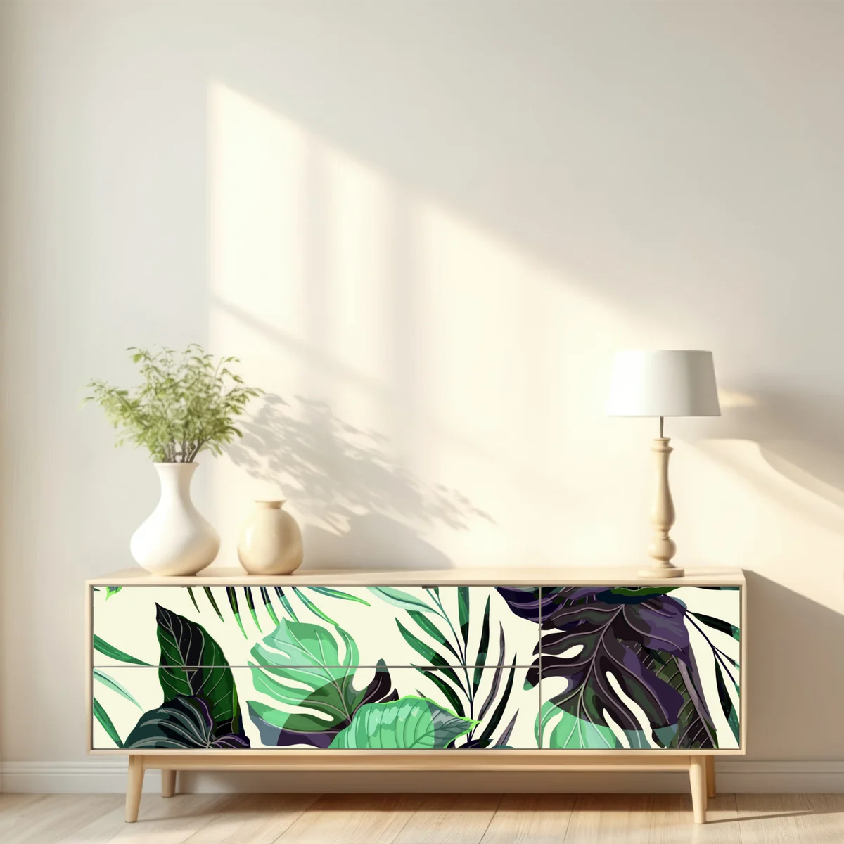 Repositionierbarer Aufkleber tropisches blattmuster in grünen tönen Repositionierbarer Aufkleber tropisches blattmuster in grünen tönen