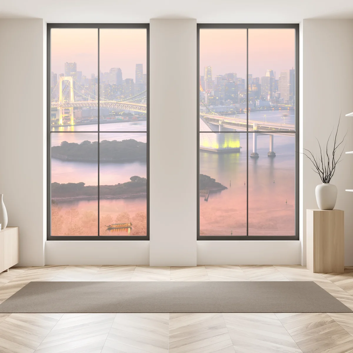 Naklejka na okno Tokio panorama o zachodzie słońca Naklejka na okno Tokio panorama o zachodzie słońca