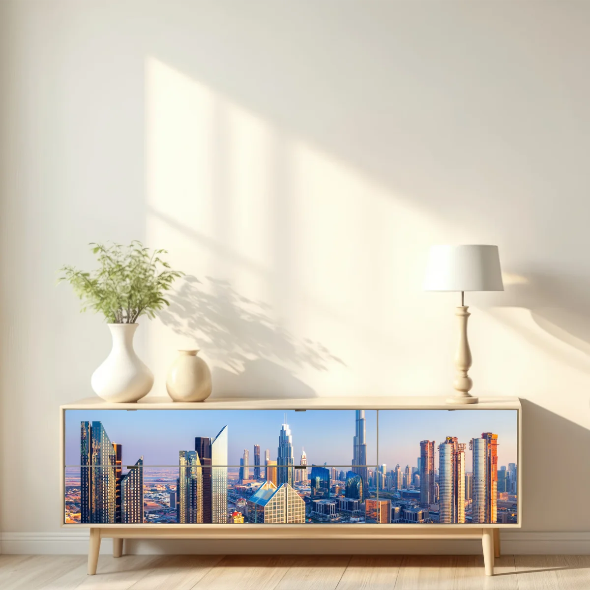 Repositionierbarer Aufkleber panorama Dubais mit Burj Khalifa bei sonnenuntergang Repositionierbarer Aufkleber panorama Dubais mit Burj Khalifa bei sonnenuntergang