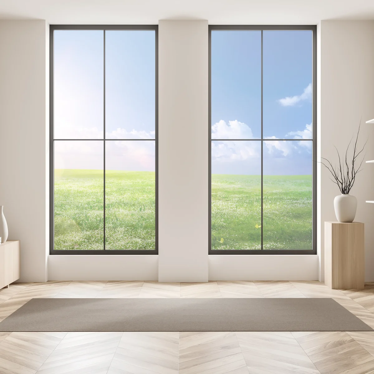 Fensteraufkleber sonnige frühlingswiese unter blauem himmel Fensteraufkleber sonnige frühlingswiese unter blauem himmel