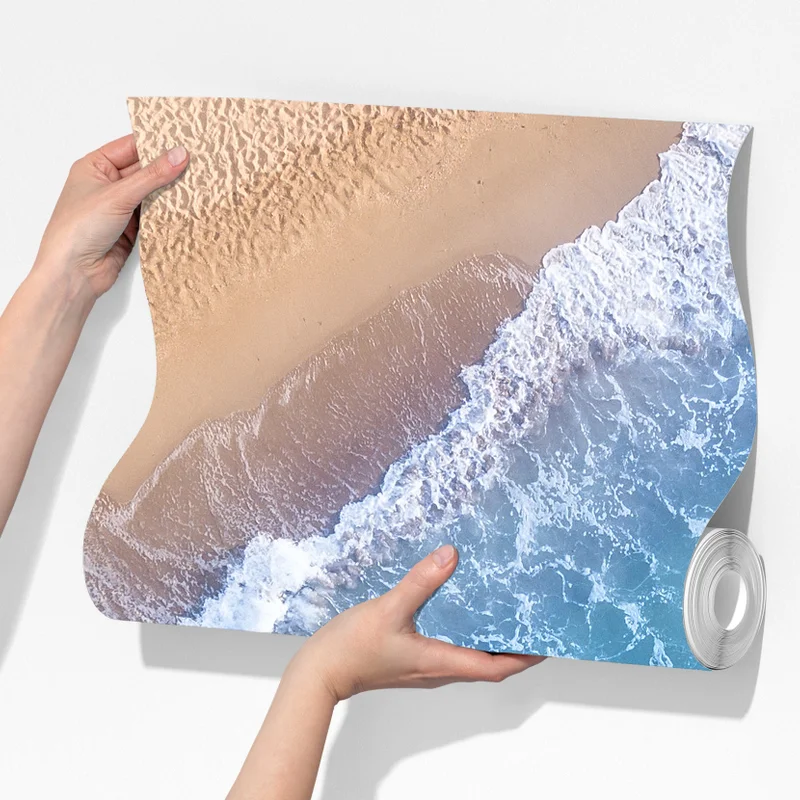 Fototapete luftaufnahme türkiser wellen an sandigem strand Fototapete luftaufnahme türkiser wellen an sandigem strand