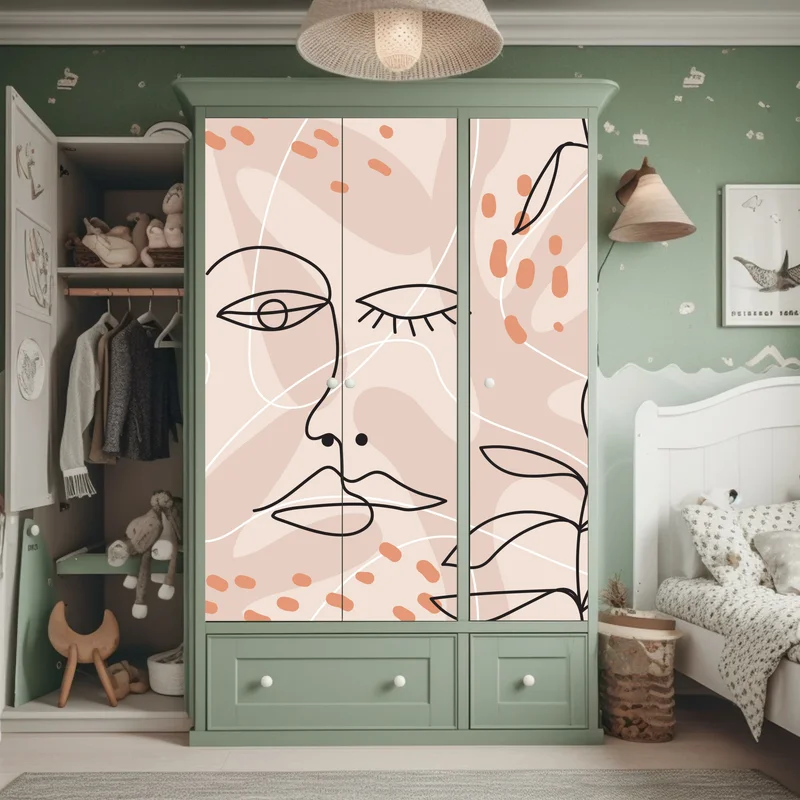 Schrankaufkleber pastell linienzeichnungen gesichter