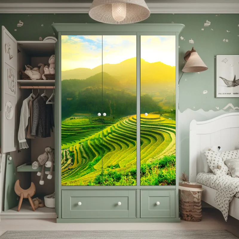 Schrankaufkleber goldene reisterrassen im morgenlicht Schrankaufkleber goldene reisterrassen im morgenlicht