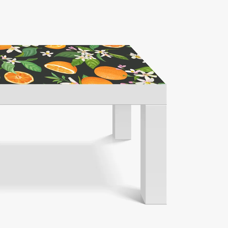 Tischaufkleber und Schreibtischaufkleber orangeblüten- und zitrusmuster auf dunklem hintergrund