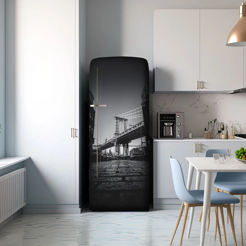 Kühlschrankaufkleber Manhattan brücke perspektive über kopfsteinpflaster Kühlschrankaufkleber Manhattan brücke perspektive über kopfsteinpflaster