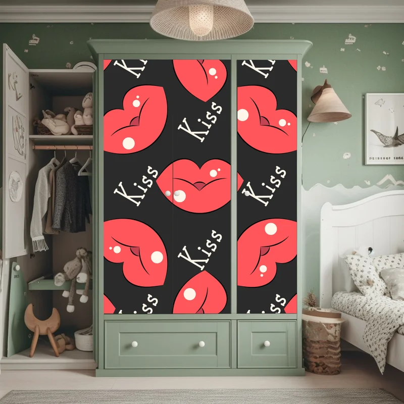 Schrankaufkleber verspieltes muster mit rosa lippen