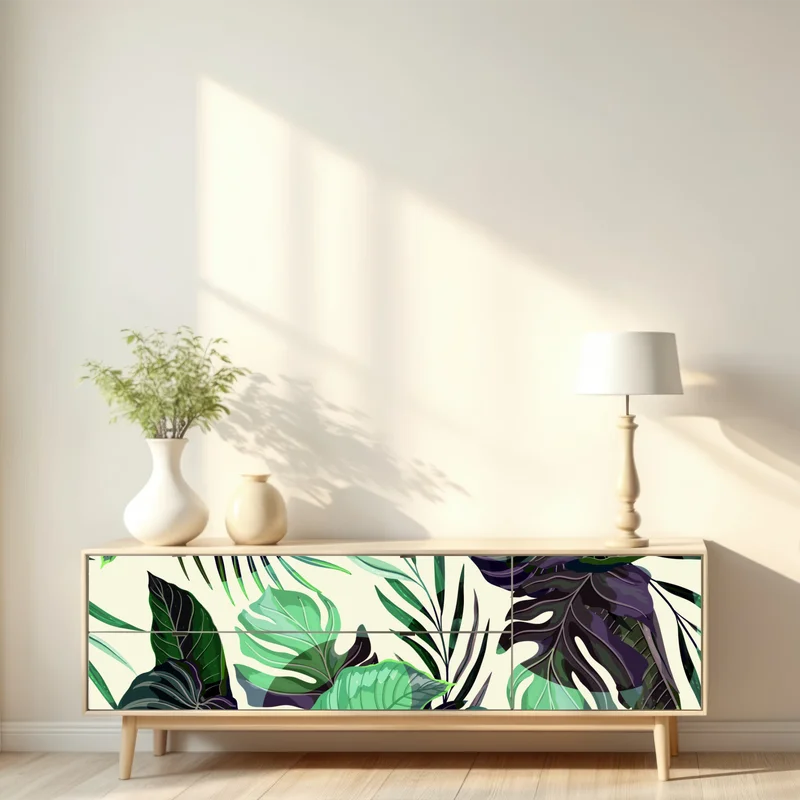 Repositionierbarer Aufkleber tropisches blattmuster in grünen tönen
