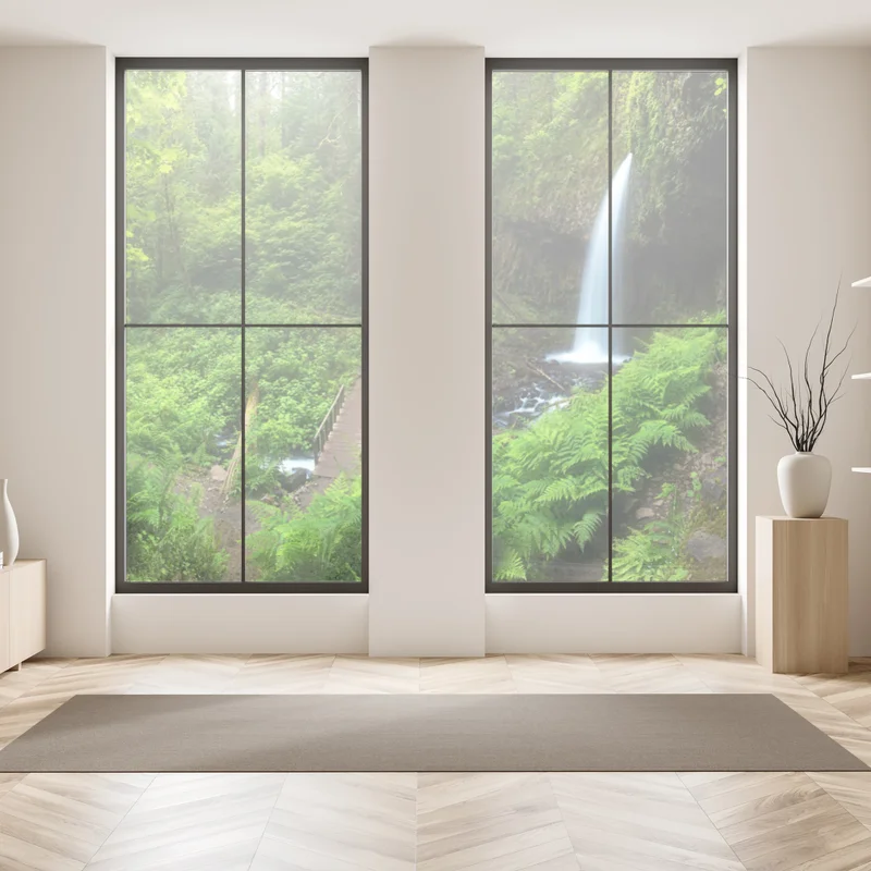 Fensteraufkleber üppiger waldwasserfall panorama