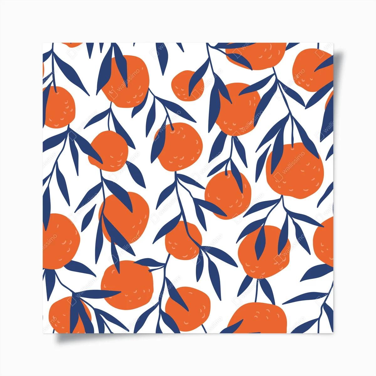 Poster leuchtendes zitrusmuster mit marineblauen blättern • Poster bei Wallnifity® Poster leuchtendes zitrusmuster mit marineblauen blättern • Poster bei Wallnifity®