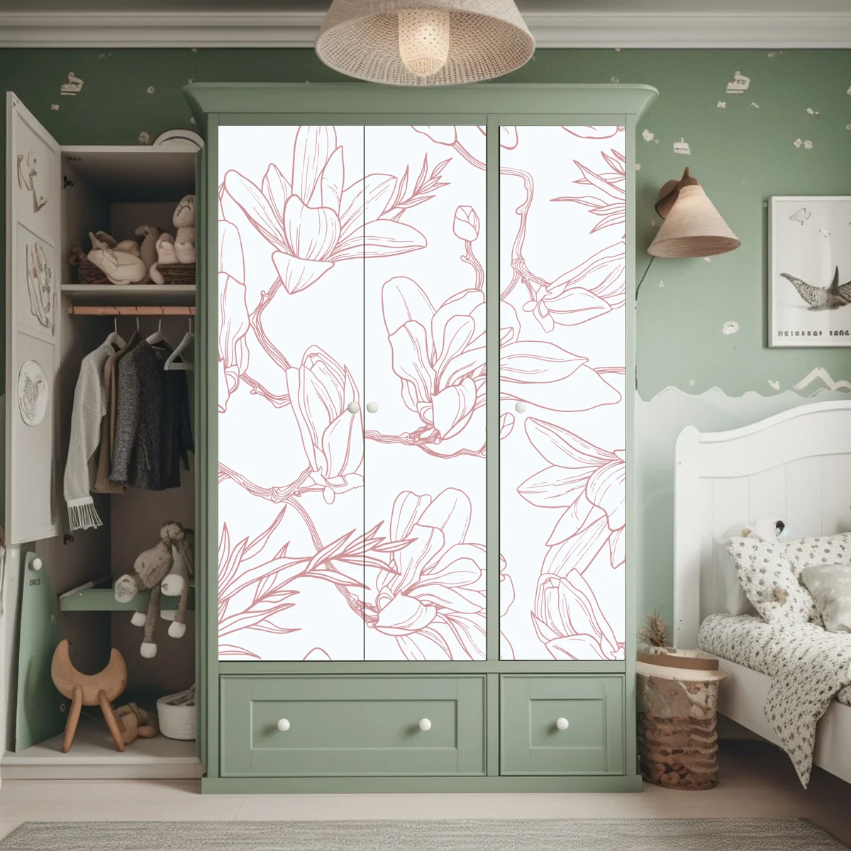 Schrankaufkleber zartes magnolienmuster in sanftem rosa Schrankaufkleber zartes magnolienmuster in sanftem rosa