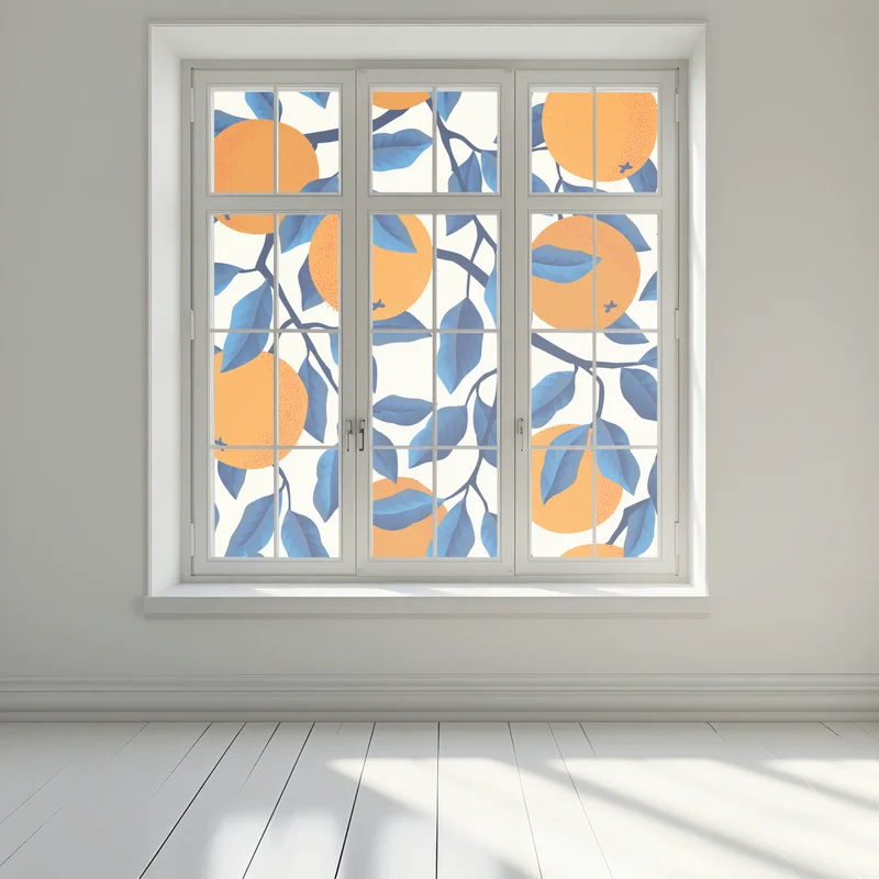 Fensteraufkleber kräftiges zitrusmuster in orange und blau Fensteraufkleber kräftiges zitrusmuster in orange und blau